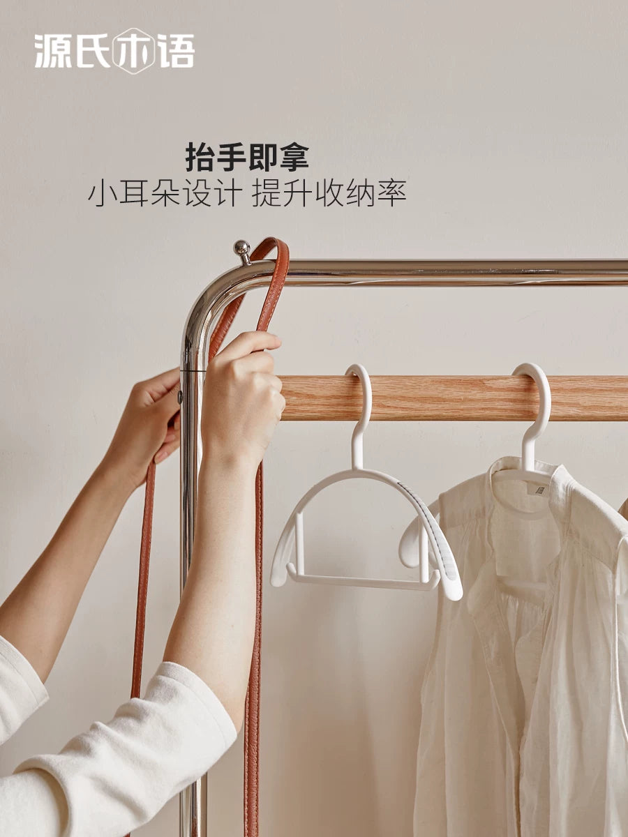 Solid wood coat rack, rattan woven vintage style with wheels, multifunctional bedroom clothes hanger and storage shelf